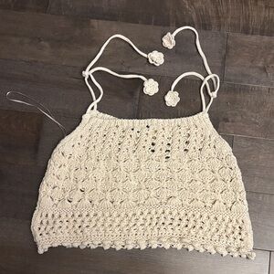Zara Crochet Halter Top in Cream